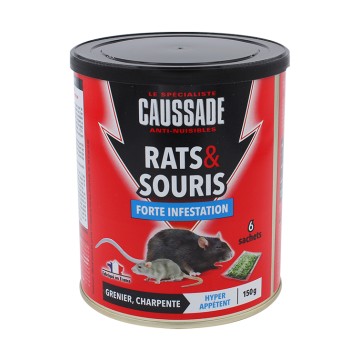 CAUSSADE CARSPTBF150 Rat & Souris | Pat'Appât Espèces Résistantes |  Habitation Lieux Secs et Humides | 150g | 15 Pâtess | 1 Seule Ingestion  Suffit